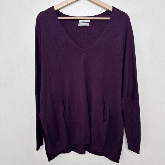 Aritzia Womens XXS/XS Babaton Vneck Baylor Wool Pocket Sweater In Purple - Picture 2 of 15